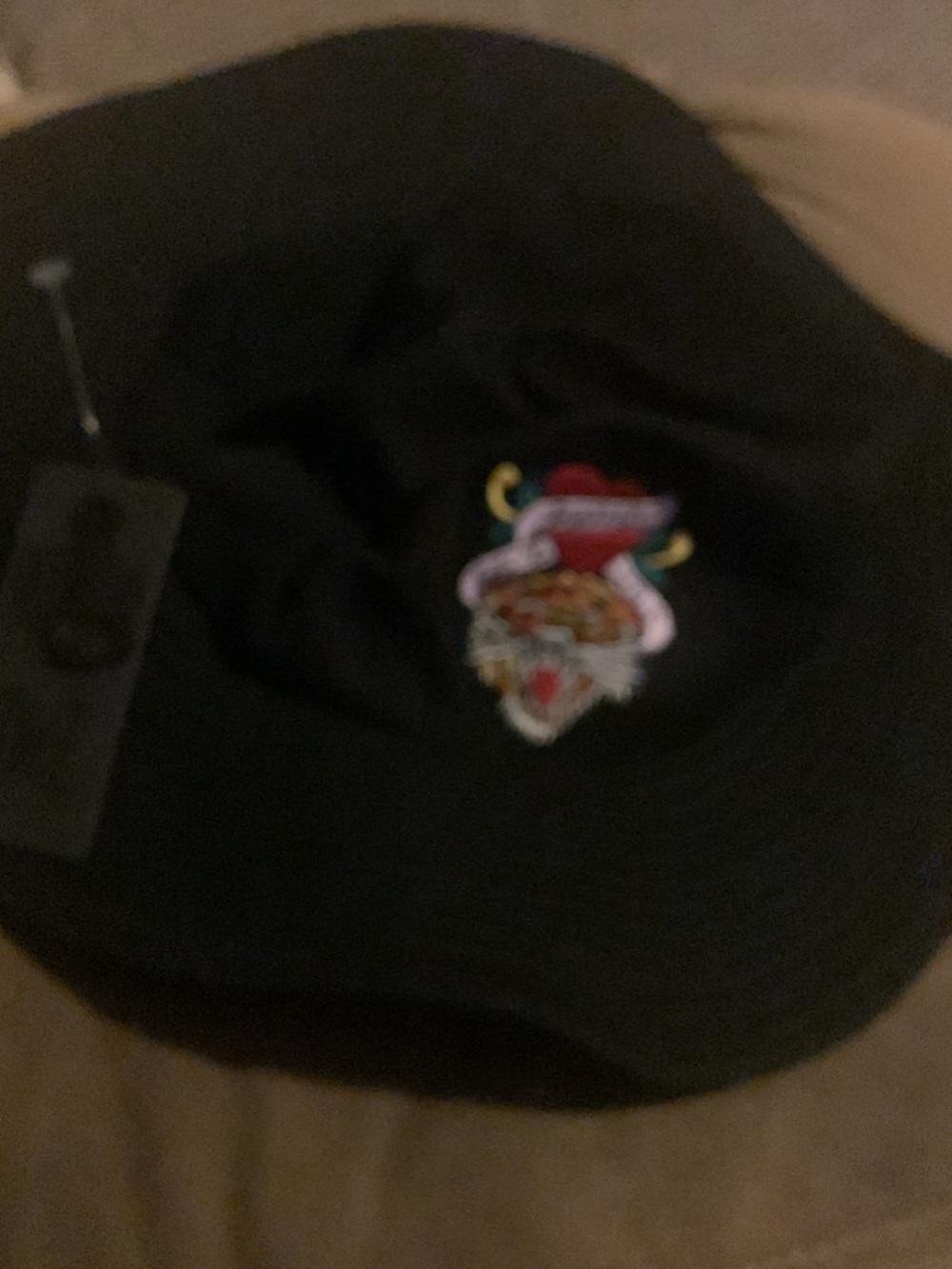 Black Bucket Hat with Embroidered Tiger Patch